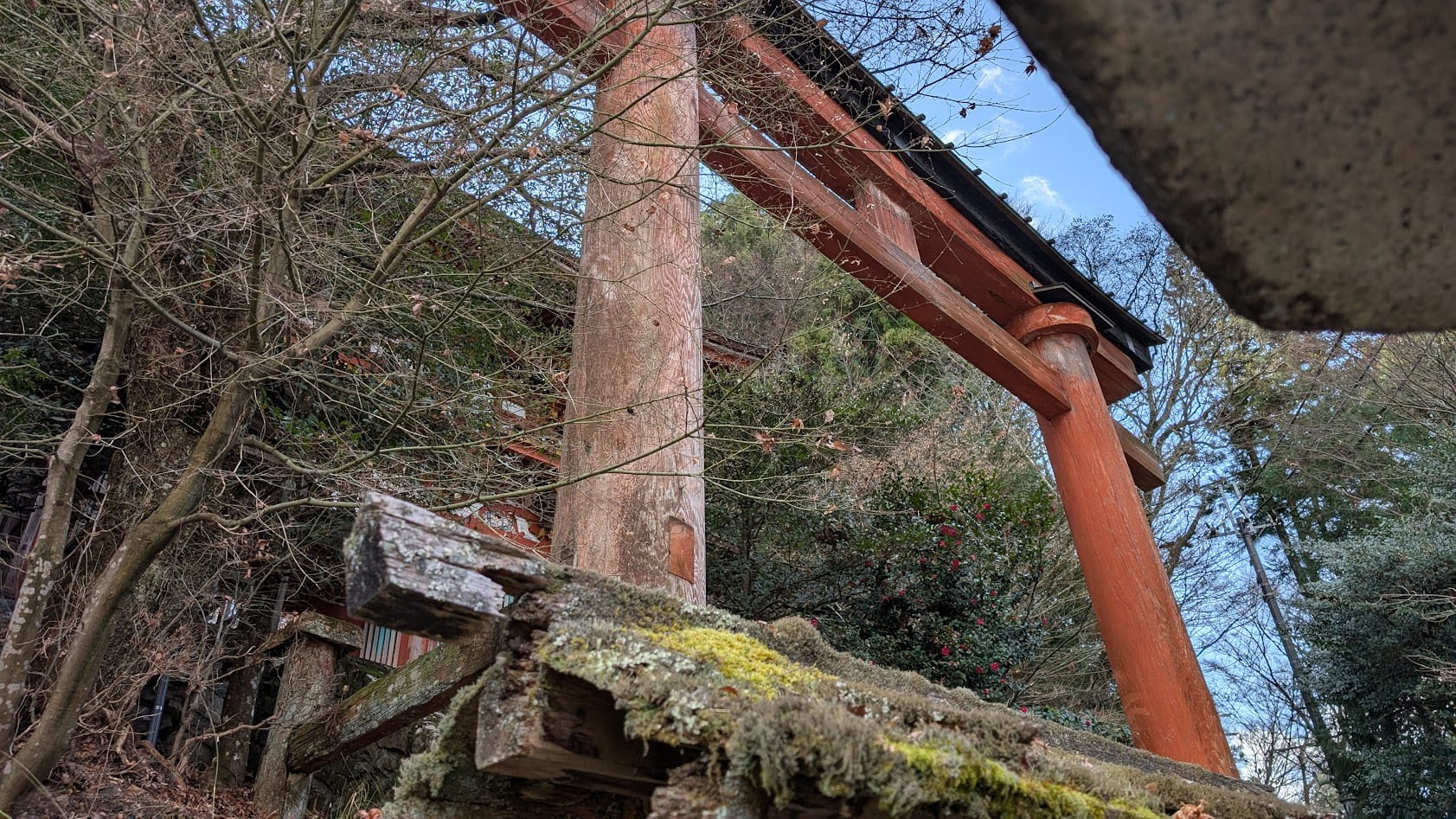奈良 吉野水分神社 鳥居と 苔と灯篭