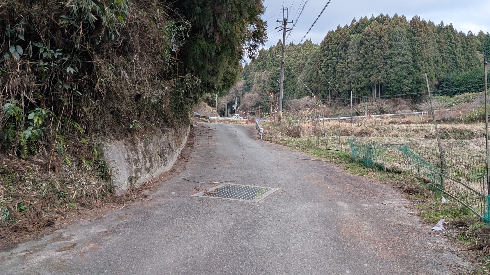 瀧蔵神社へ至る、針インター方面からの舗装された道路。道幅は車1台分ほどだが、路肩にゆとりがあり、先ほどの険しいルートよりも安心して運転できる道路状況。