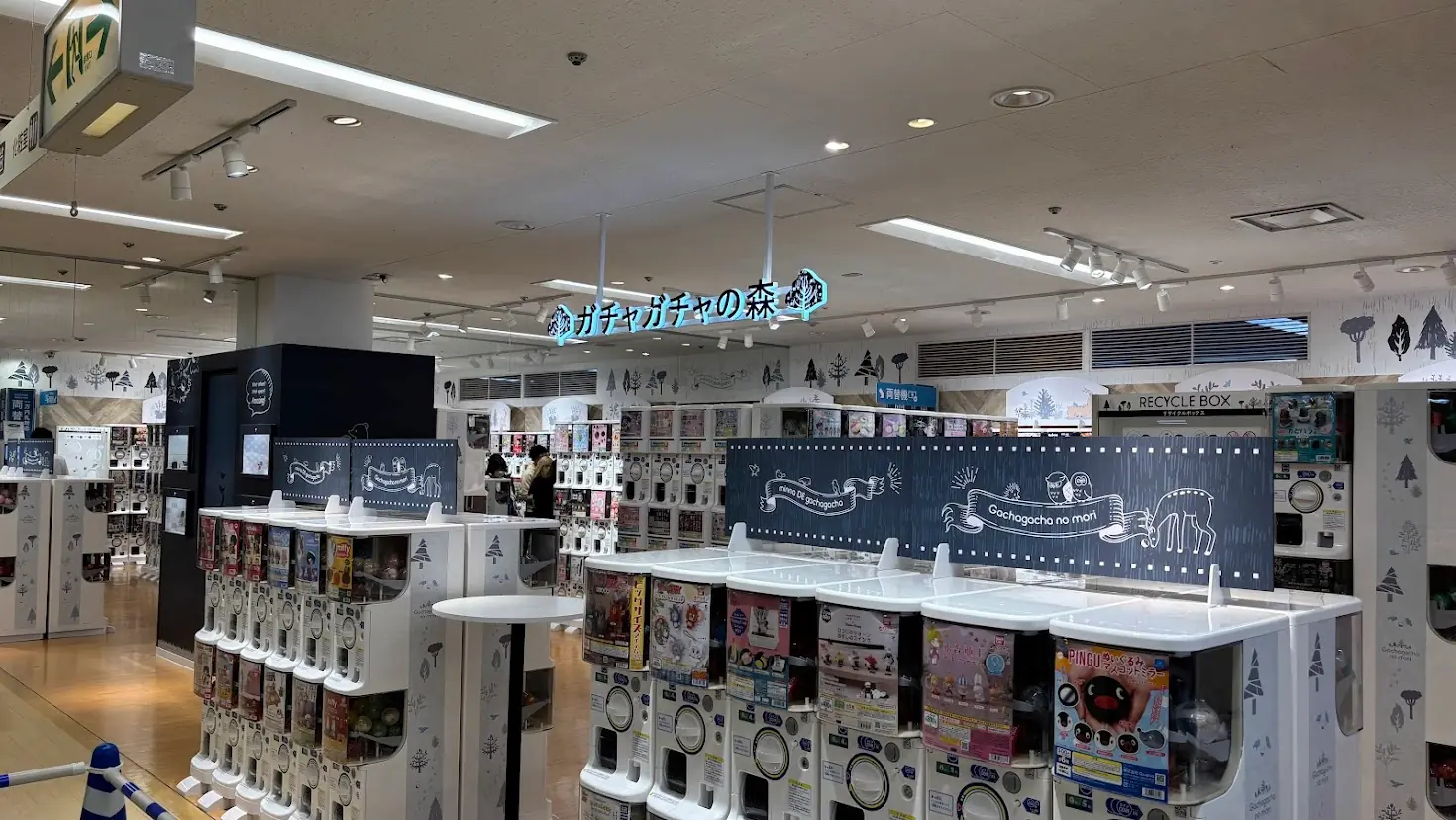 近鉄百貨店橿原店の5階にオープンした「ガチャガチャの森」の店内。多数のガチャガチャ筐体が並び、落ち着いた雰囲気のインテリアで統一されている様子
